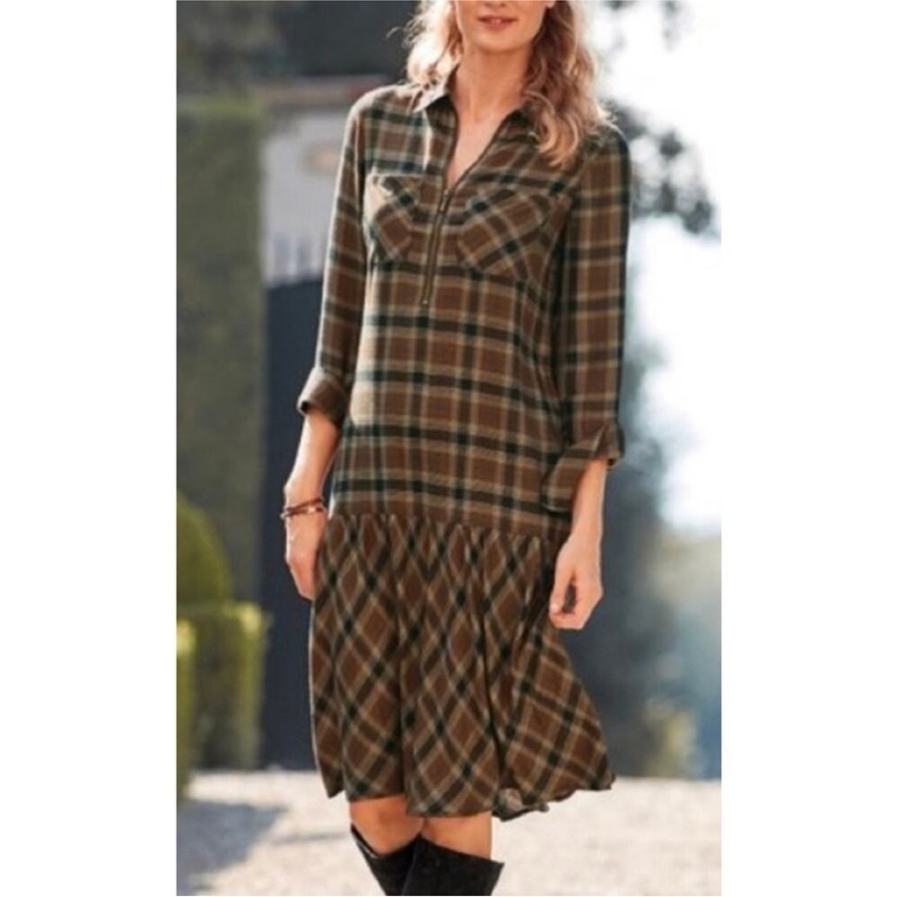Soft Surroundings Dorset plaid drop waist dress xl